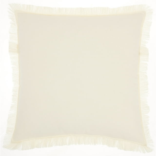 Mina Victory Life Styles 18" Cotton Fringed Edges Solid Throw Pillow in Ivory