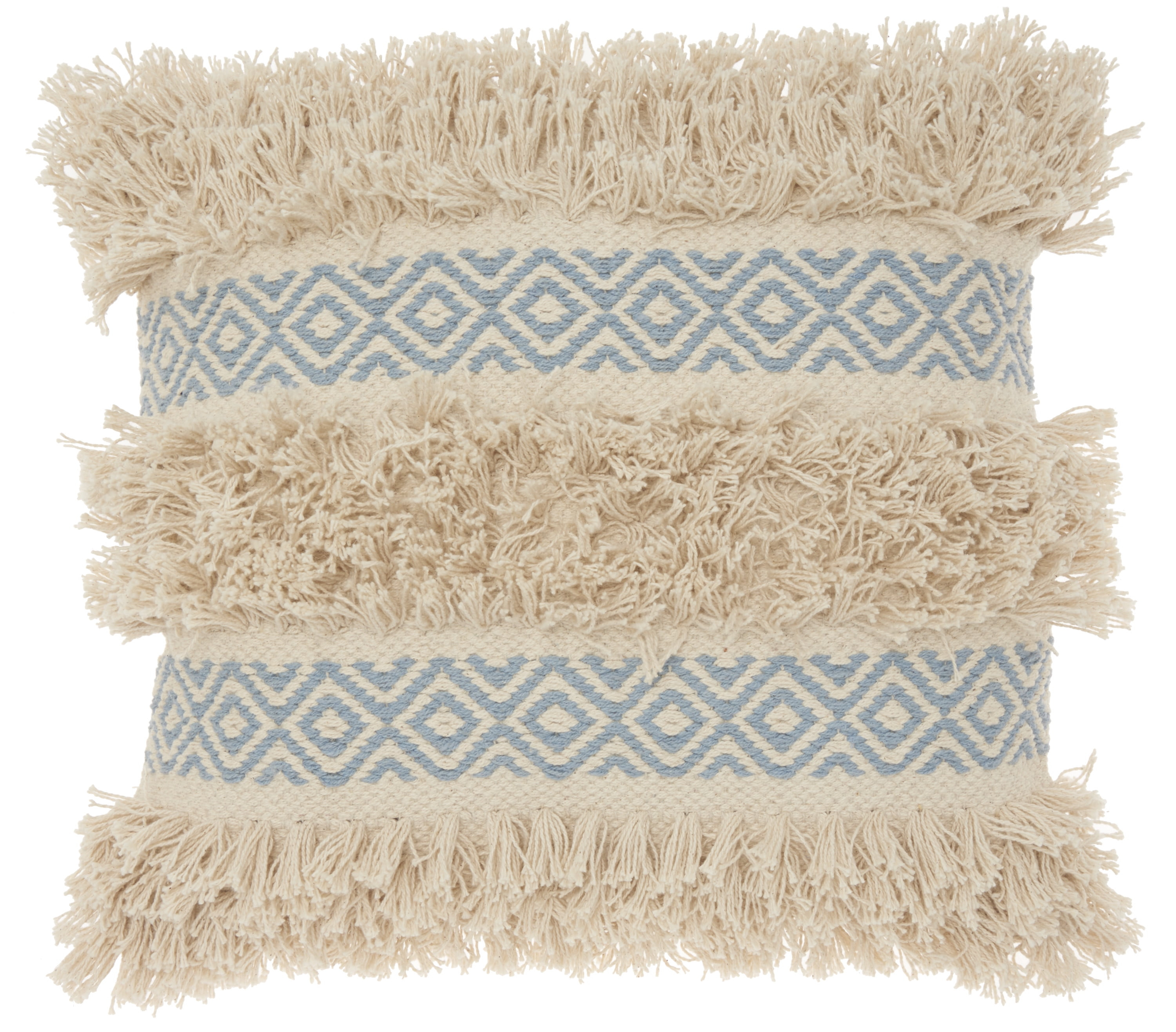 Mina Victory Life Styles Cotton Diamond Stripe Throw Pillow in Ocean Blue/Beige