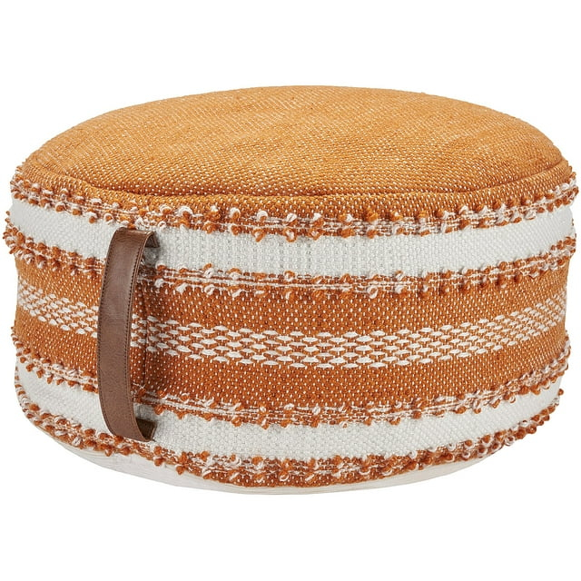 Mina Victory Woven Stripes & Dots 20" x 20" x 12" Orange Outdoor Poufs