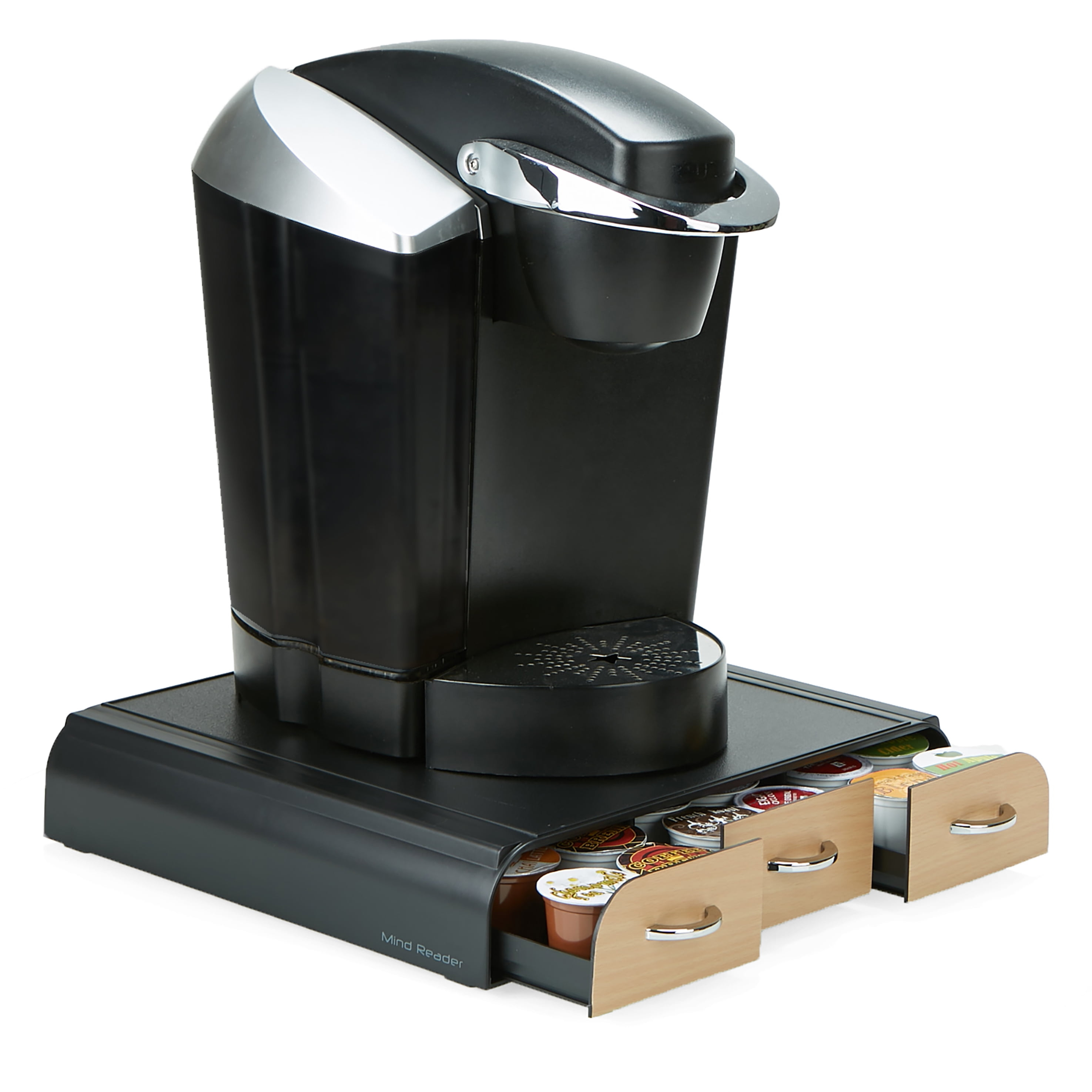 Mind Reader 36 Capacity 'Anchor' Triple Drawer Single Serve Coffee Pod Holder Drawer, Black with Brown Wood Veneer, Brown
