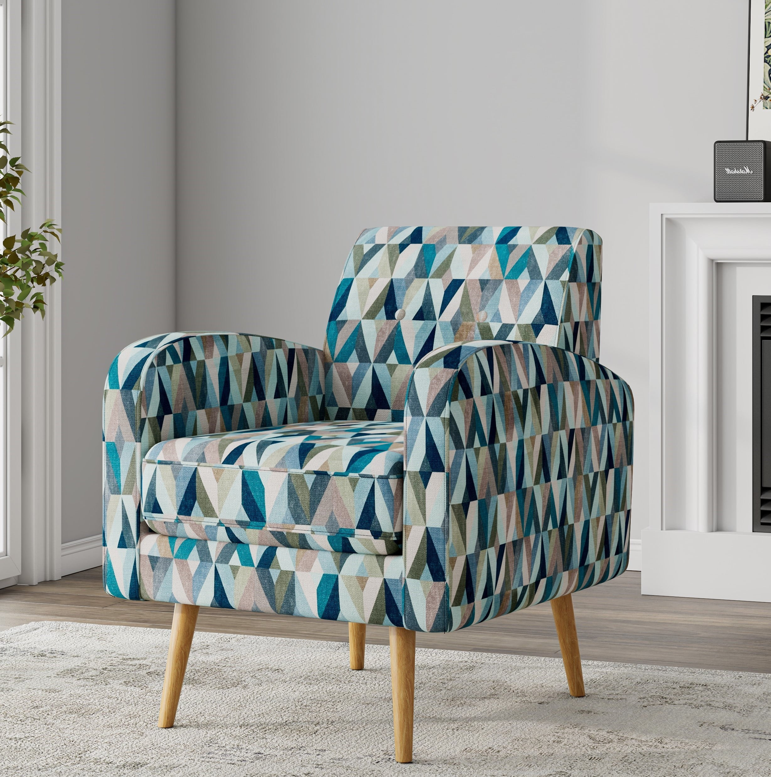 Homesvale Mindy Mid-Century Modern Living Room Armchair, Multi Blue Prism Polyester