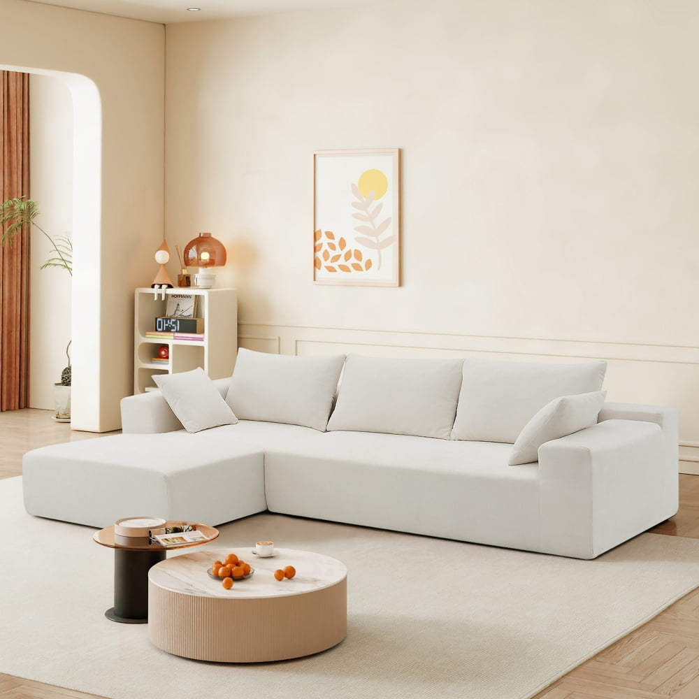 Minimalist Style L-Shape Modular Sectional Sofa Set, 2 Pcs Free Combination, Upholstered Compressed Sofa for Living Room, Bedroom, Salon, Cream