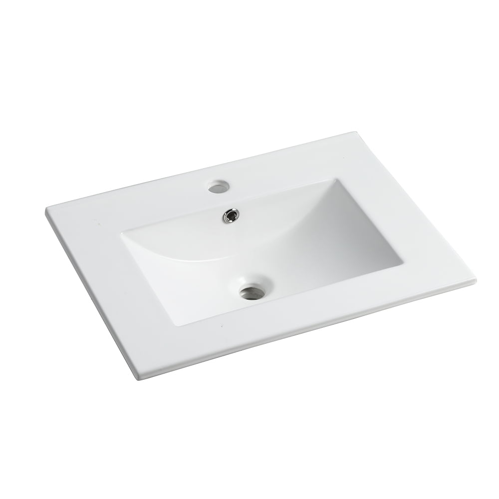 Miniyam 24" Ceramic Sink with Overflow, Drop in Bathroom Vessel Sink, White