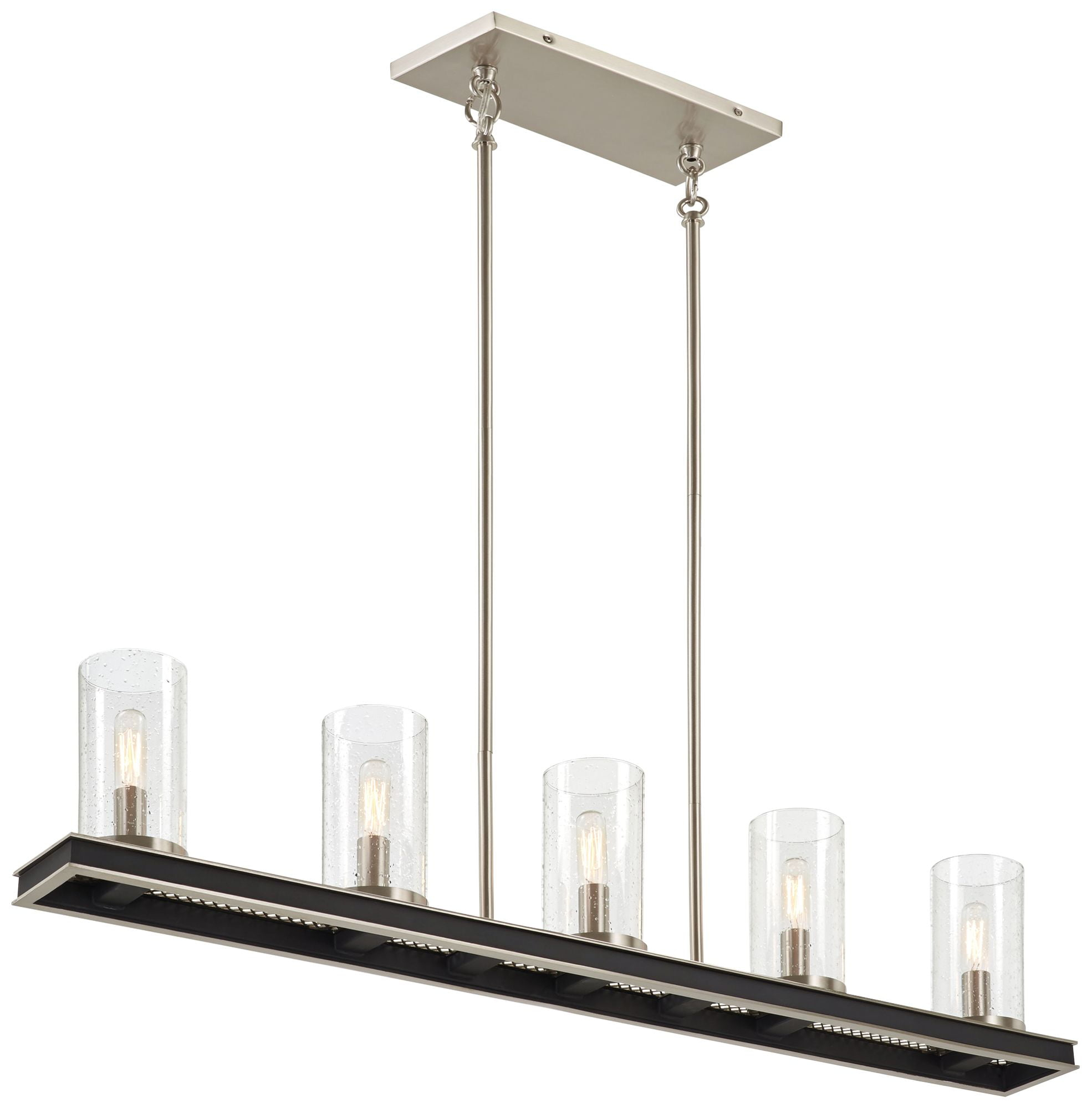 Minka Lavery Coal Nickel Linear Pendant Chandelier 40" Wide Modern Seeded Glass Shade 5-Light Fixture for Kitchen Island House