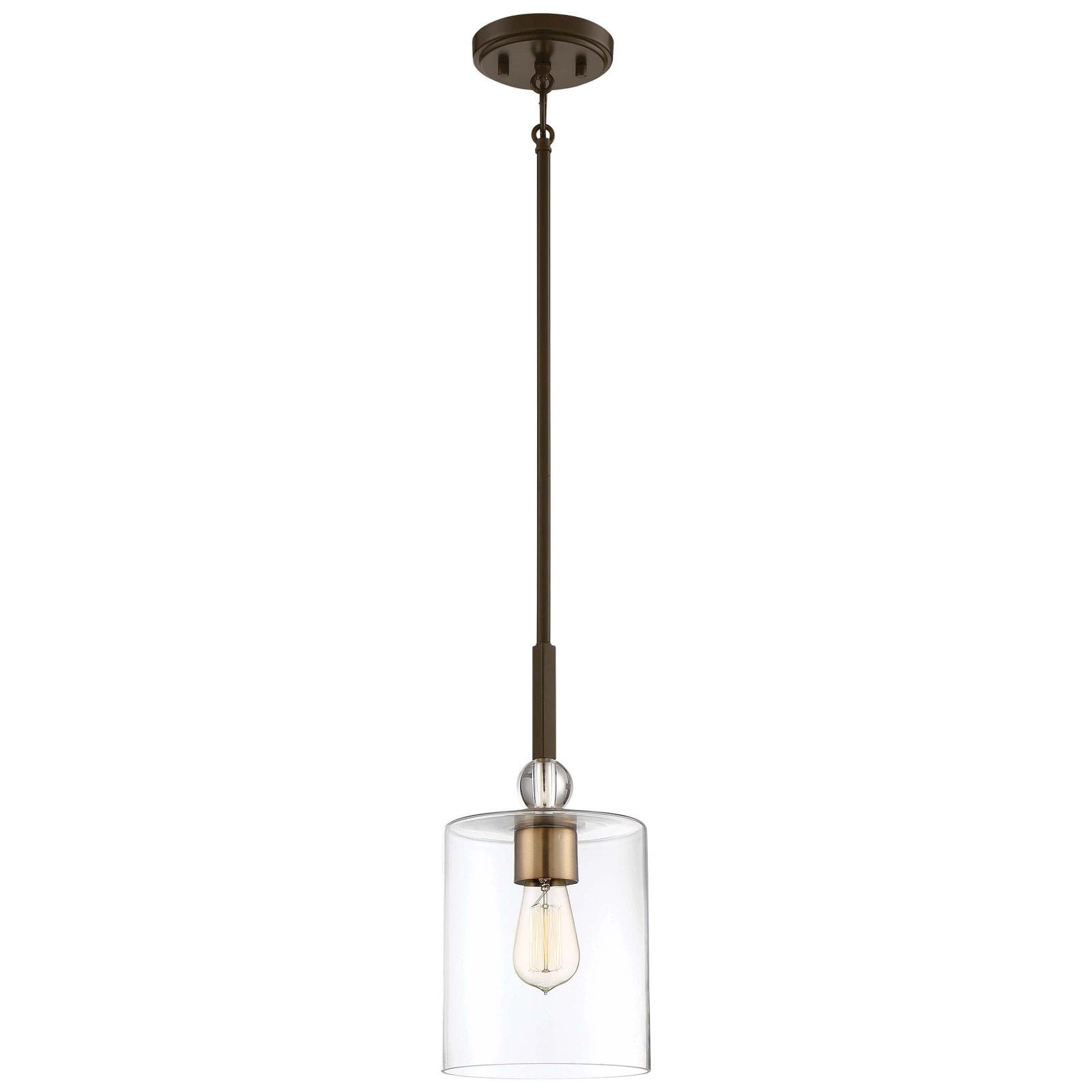 1 Light Mini Pendant In Transitional Style 14.5 Inches Tall By 7 Inches Wide-Painted Bronze/Natural Brush Finish    -Traditional Installation Minka
