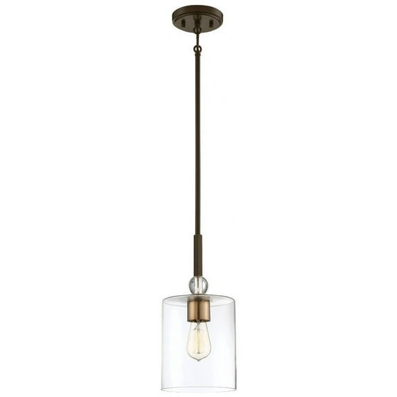 1 Light Mini Pendant In Transitional Style 14.5 Inches Tall By 7 Inches Wide-Painted Bronze/Natural Brush Finish    -Traditional Installation Minka
