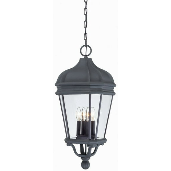 Minka Lavery Rustic Outdoor Hanging Light Fixture Black Damp Rated 28 3/4" Clear Beveled Glass for Post Exterior Porch Yard Patio