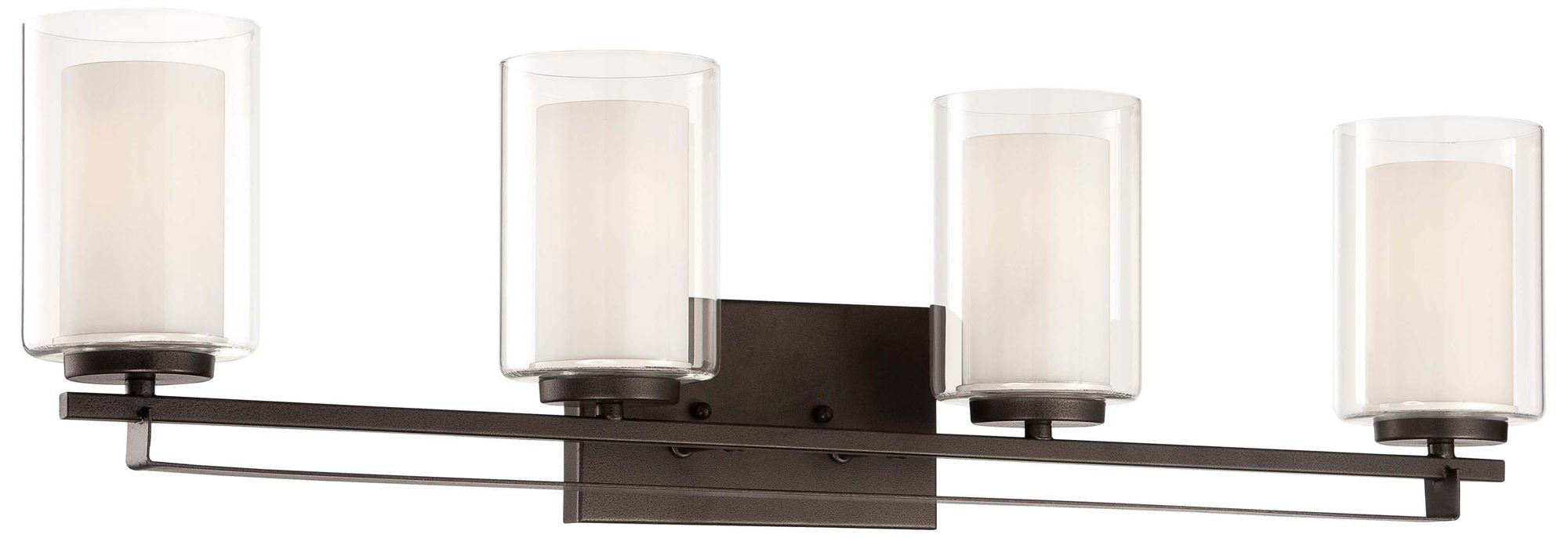 Minka Lavery Industrial Wall Light Smoked Iron Hardwired 32 1/2" 4-Light Fixture White Inner Clear Outer Glass Shade for Bathroom