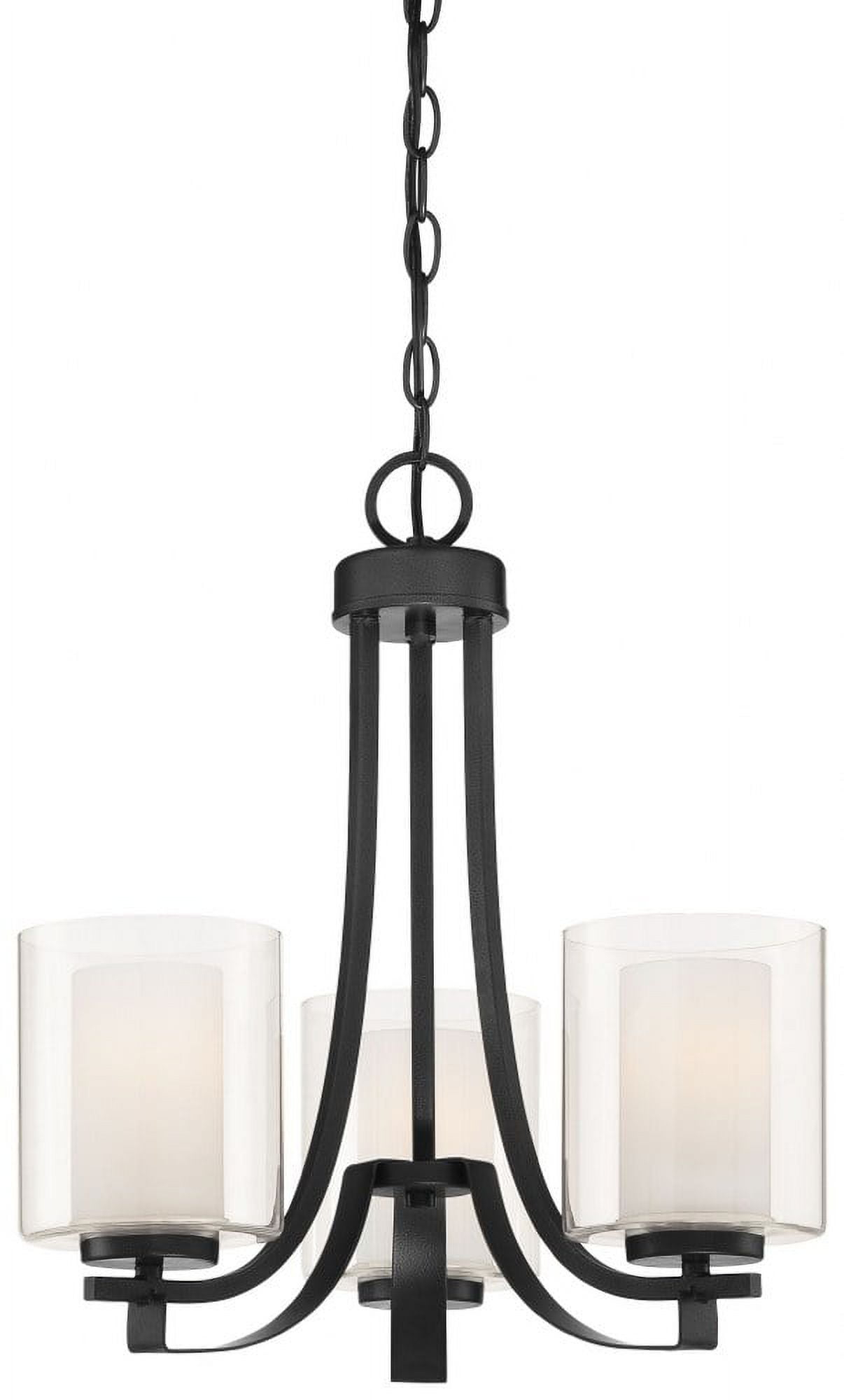 Minka Lavery Coal Black Pendant Chandelier 18" Wide Modern Clear Outer White Inner Glass 3-Light Fixture for Dining Room House