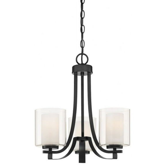 Minka Lavery Coal Black Pendant Chandelier 18" Wide Modern Clear Outer White Inner Glass 3-Light Fixture for Dining Room House