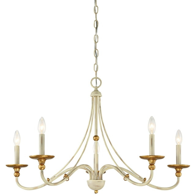 Minka Lavery White Gold Pendant Chandelier 28" Wide Farmhouse French 5-Light Fixture for Dining Room House Foyer Kitchen Entryway