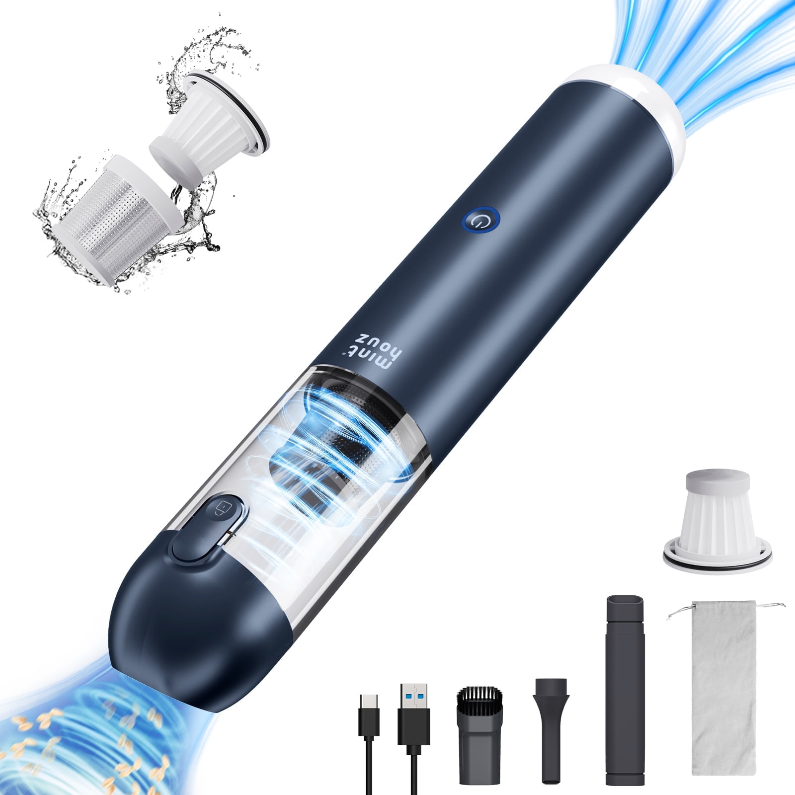 Minthouz Handheld Vacuum 15000Pa, Powerful Cordless Car Vacuum Cleaner 120W, Ultra Lightweight Portable Mini Hand Vacuum Rechargeable with Type-C Cable and LED/SOS Light for Car/Home/Pet Hair