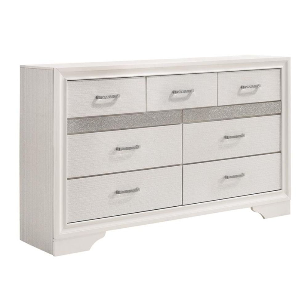 Miranda 7-drawer Dresser White and Rhinestone