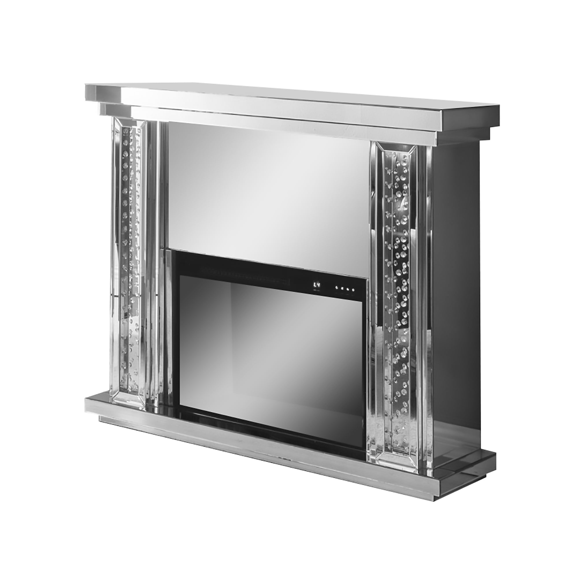 Mirrored Electric Fireplace With Faux Crystal Inlay & Remote Controller, Silver