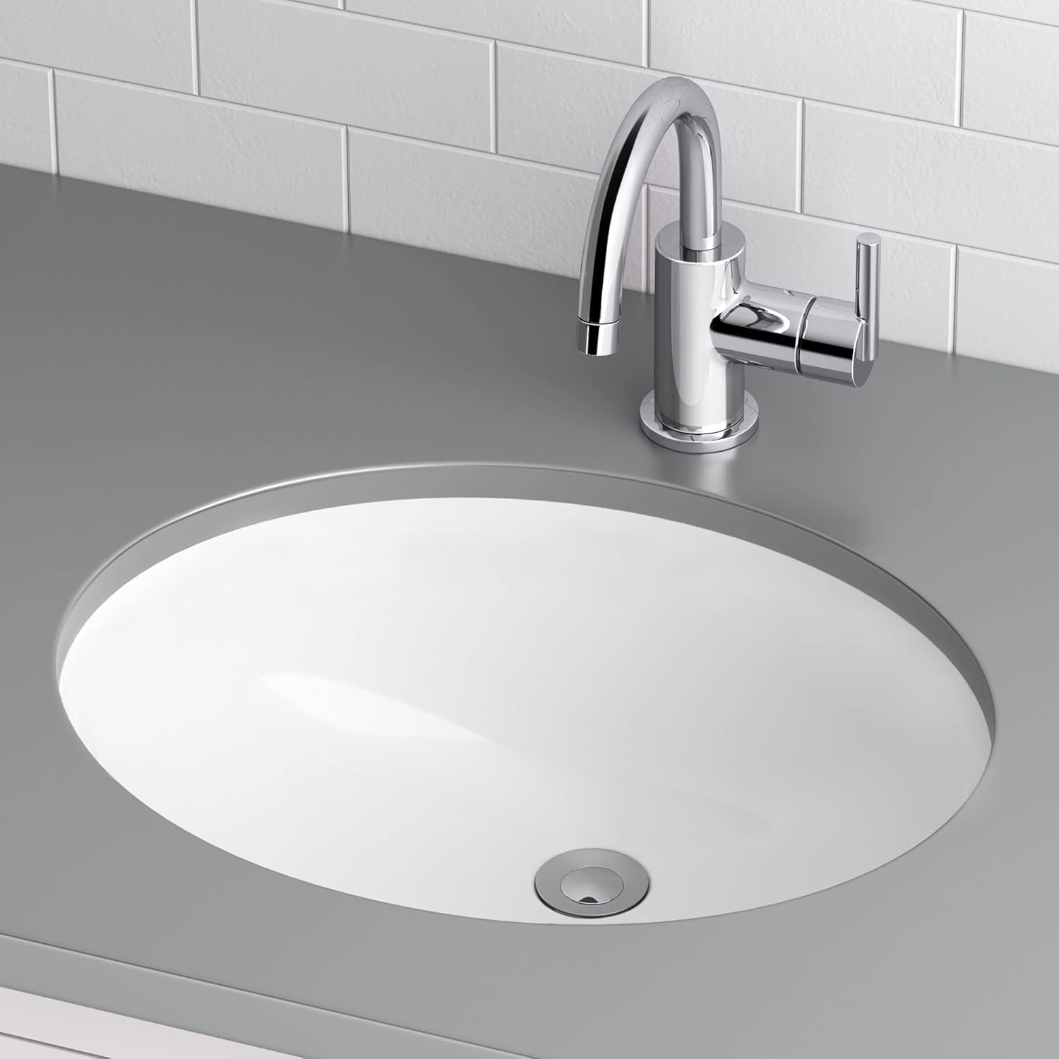 Miseno 19-1/2" Oval Undermount Bathroom Sink with Front Overflow - Bright White