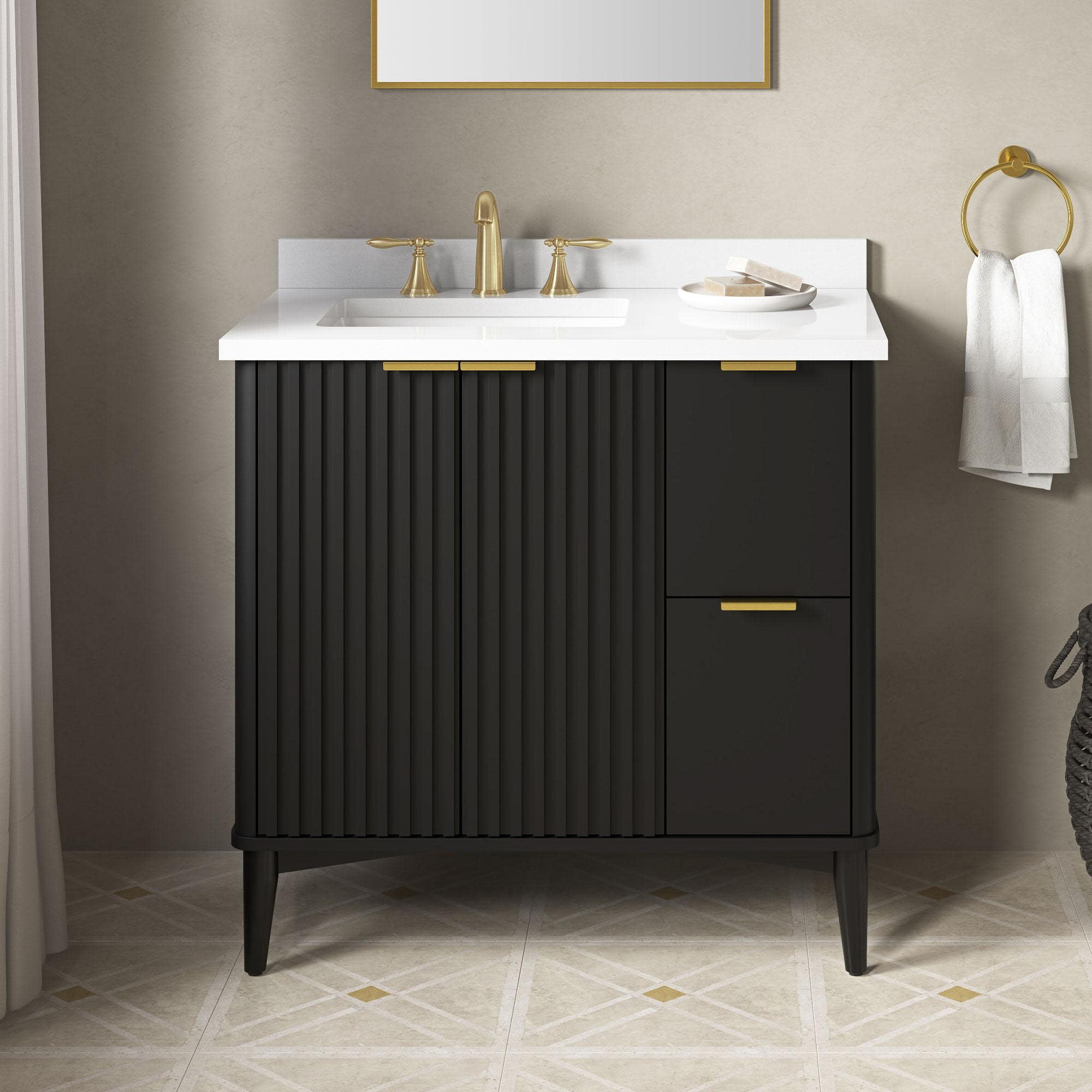 Miseno Mv-Berk36-15Vva Indy 36" Free Standing Single Basin Vanity Set - Onyx Black / White