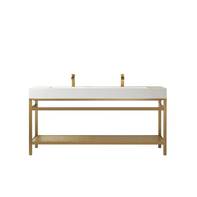 Miseno Mv702672-Nm Soria 72" Free Standing Integrated Trough Sink Configured For Double