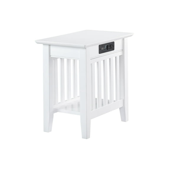 Mission Chair Side Table with Charger Station in White
