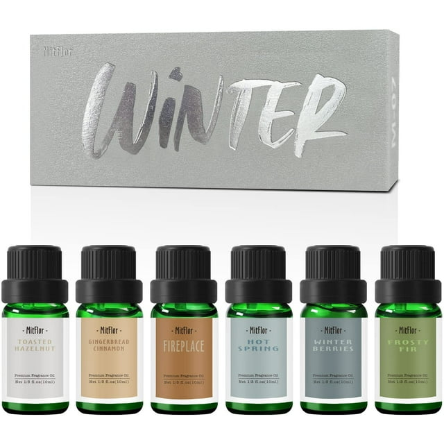 MitFlor Winter Essential Oil Gift Set - 6 Holiday Scents for Home Diffusers, Candle & Soap Making