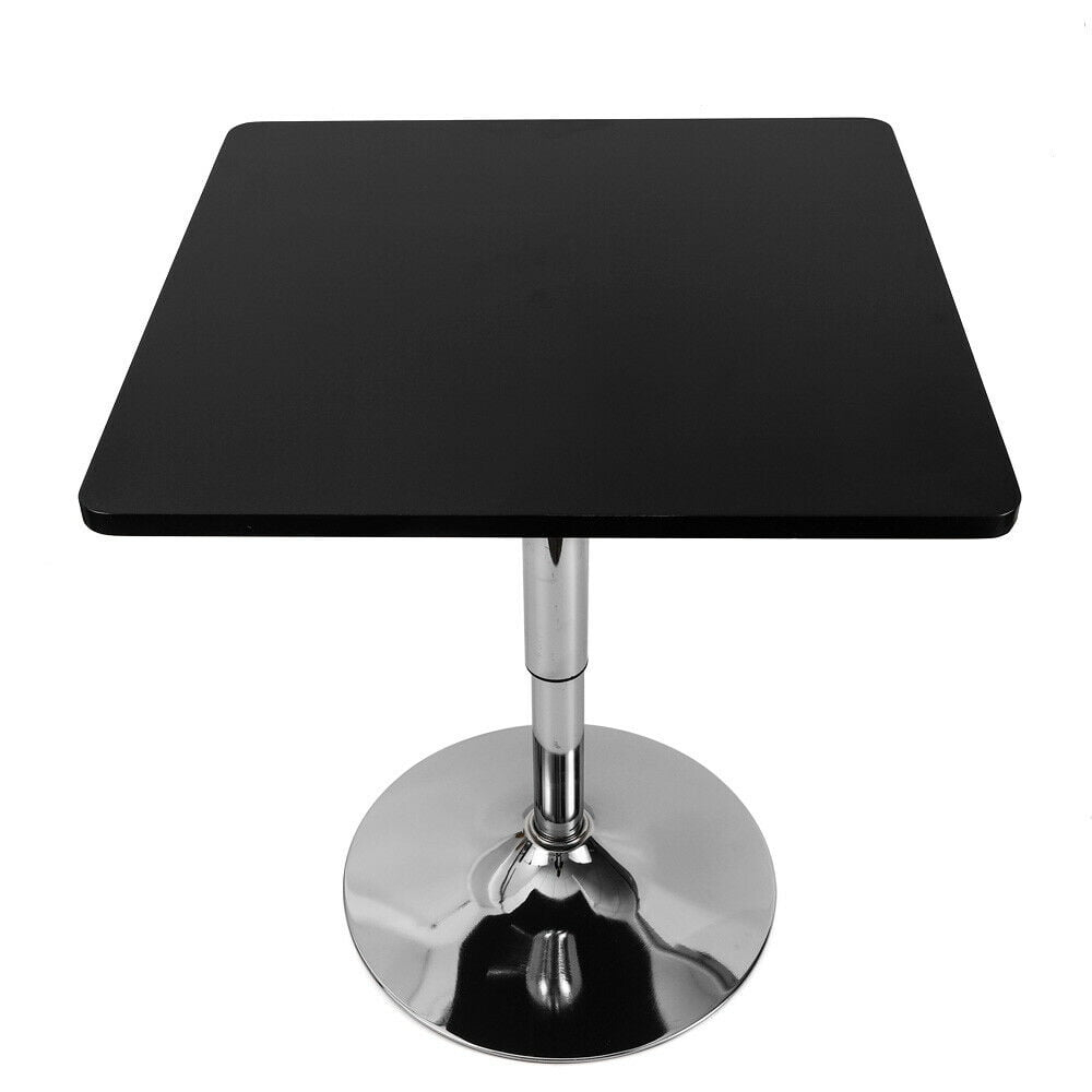 Square Bar Table, Modern Pub Table, 360° Swivel Cocktail Table, Adjustable Height with Black Top, Stainless Steel Leg and Base