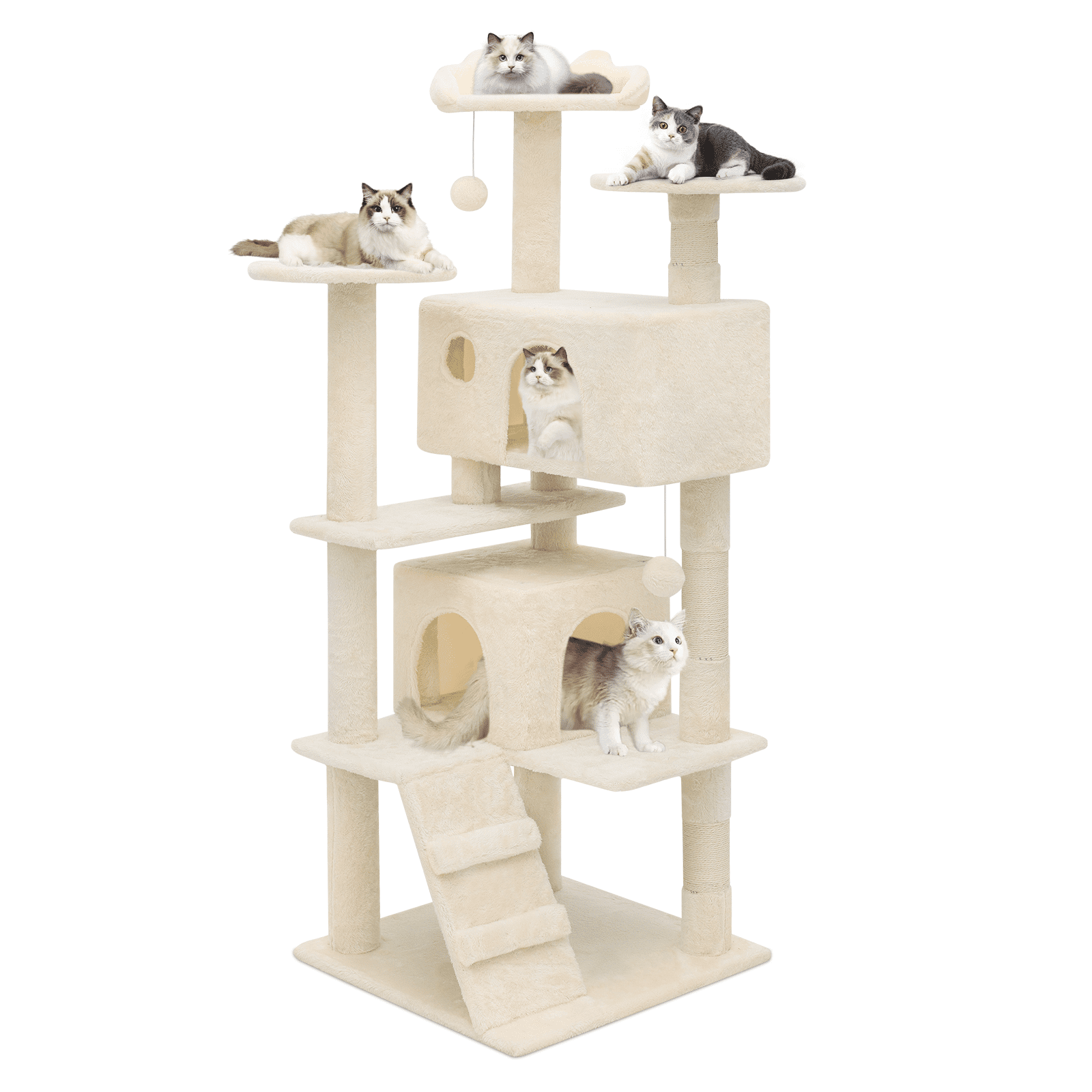 MoNiBloom 54" Cat Tree & Condo Scratching Post Tower, Beige