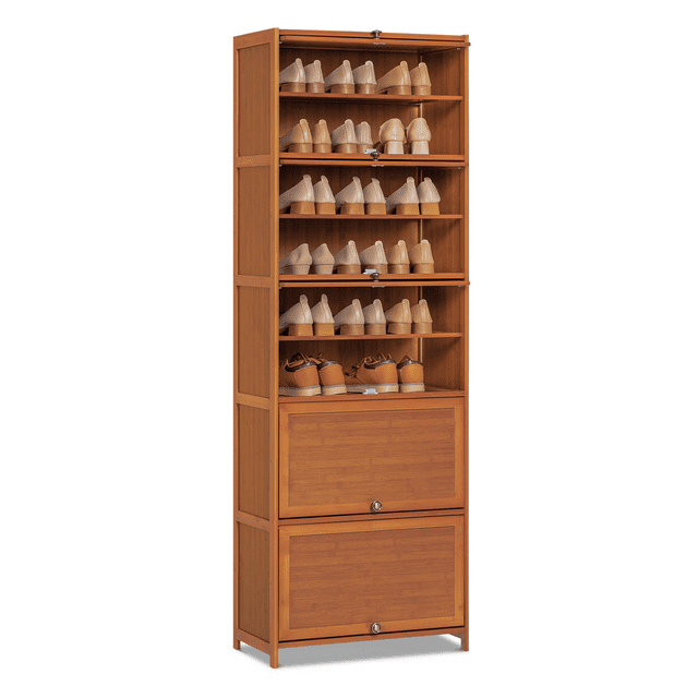MoNiBloom Bamboo 10 Tiers 30 Pairs Shoe Storage Cabinet, Sneakers Shelf Rack, Brown, for Entryway