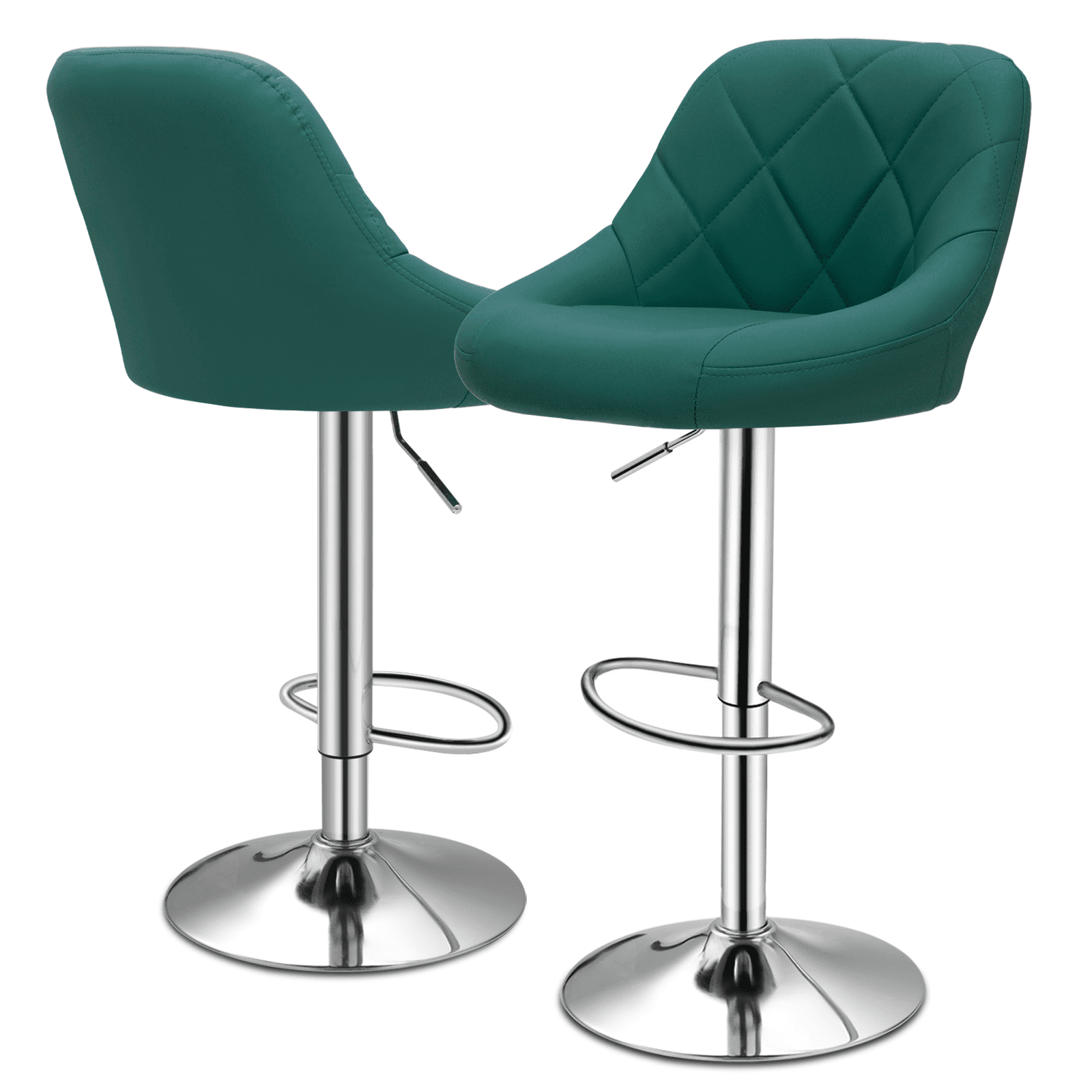 Bar Stools Set of 2, Adjustable Counter Height Swivel Barstools, Modern Dining Chairs Bar Pub High Stool with Back for Kitchen Island, Teal Green