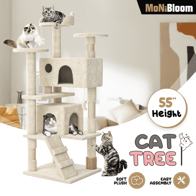 MoNiBloom 54" Cat Tree & Condo Scratching Post Tower, Beige