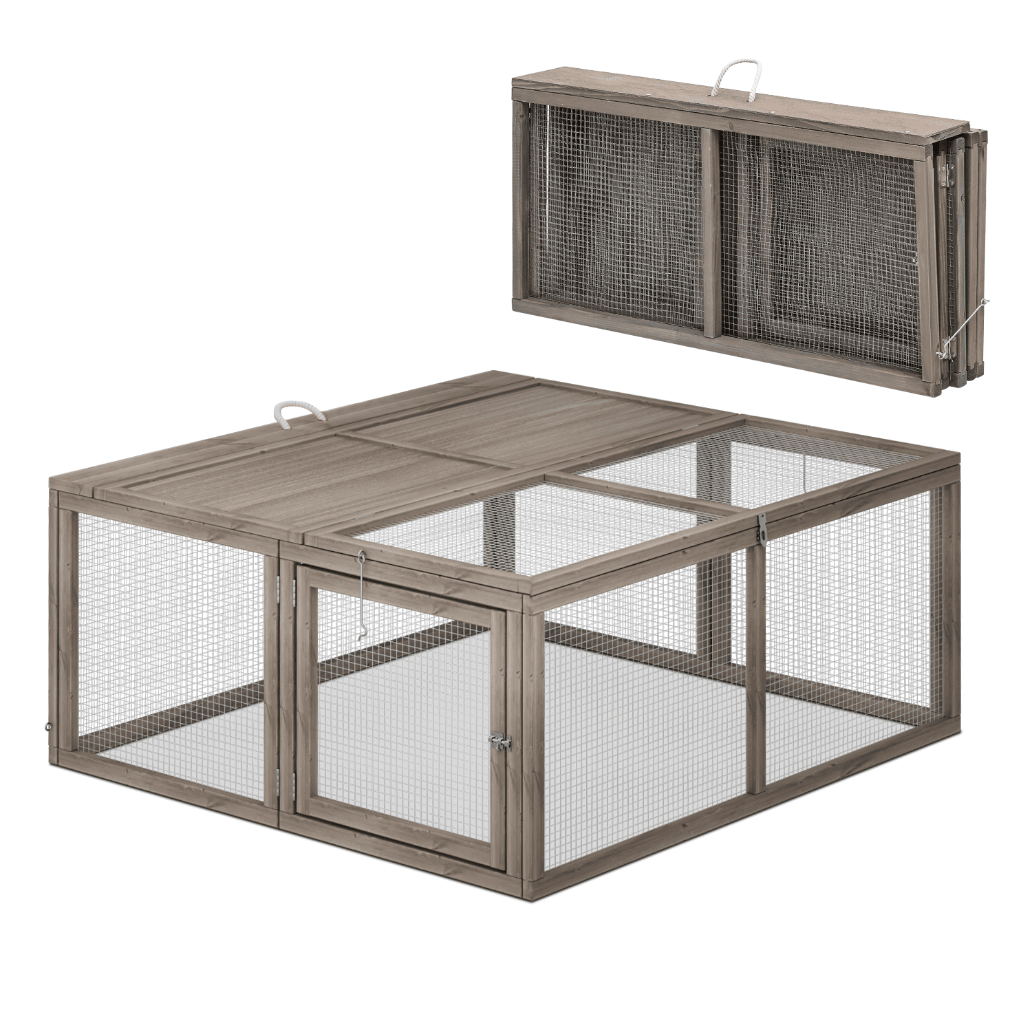 MoNiBloom Chicken Coop Rabbit Hutch, 45.5" Wooden Chicken Run Hen House Duck Coop, Outdoor Small Animal Poultry Cage with Openable Roof and Side Door (Grey)