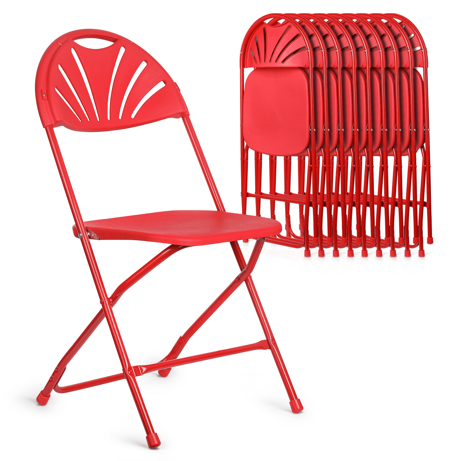 MoNiBloom Folding Plastic Chair, 10 Pack Portable Commercial Seat with Fan Back, for Wedding Camping, Red