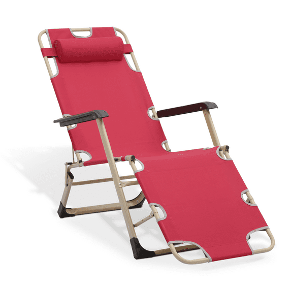 MoNiBloom Lounge Chair with Adjustable Headrest, Outdoor Foldable Recliner, Folding Reclining Lounger for Adults, Support 330lbs, Maroon