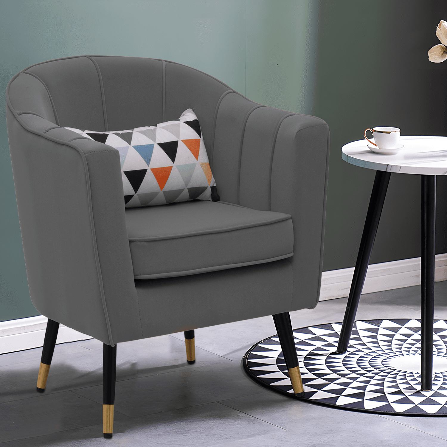 MoNiBloom Modern Armchair Chair Reading Chair Barrel Arm Chair with Cushion and Upholstered Seat Comfy Single Sofa Accent Chair for Living Room Bedroom, Grey