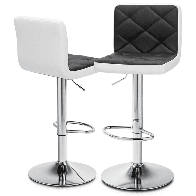 MoNiBloom Modern Bar Stools, Faux Leather Swivel Adjustable Barstools with Square Back, Counter Height Chairs Set of 2, Black/White