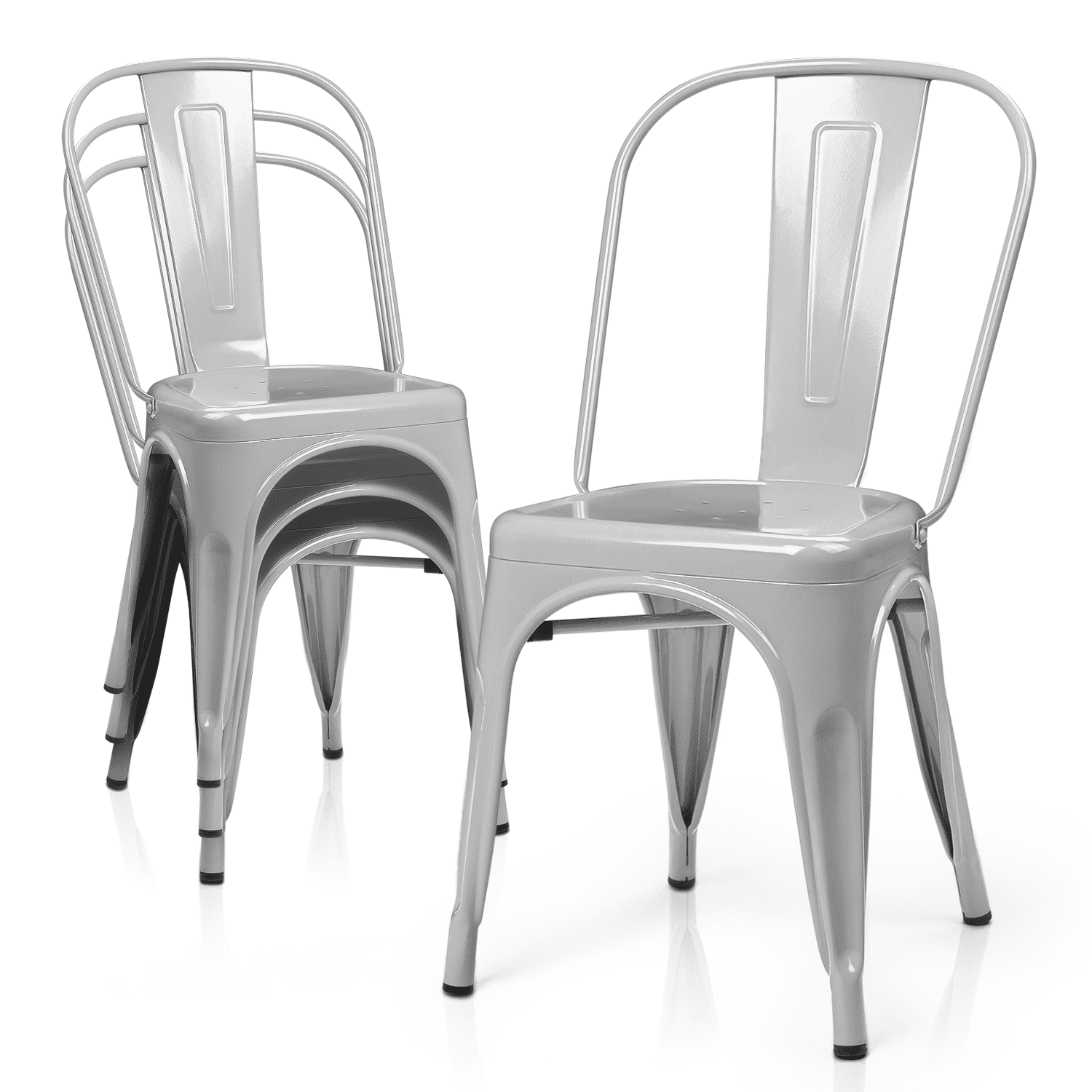 MoNiBloom Stackable Metal Dining Chairs Set of 4, with High Backrest, for Indoor Outdoor Restaurant, Gary