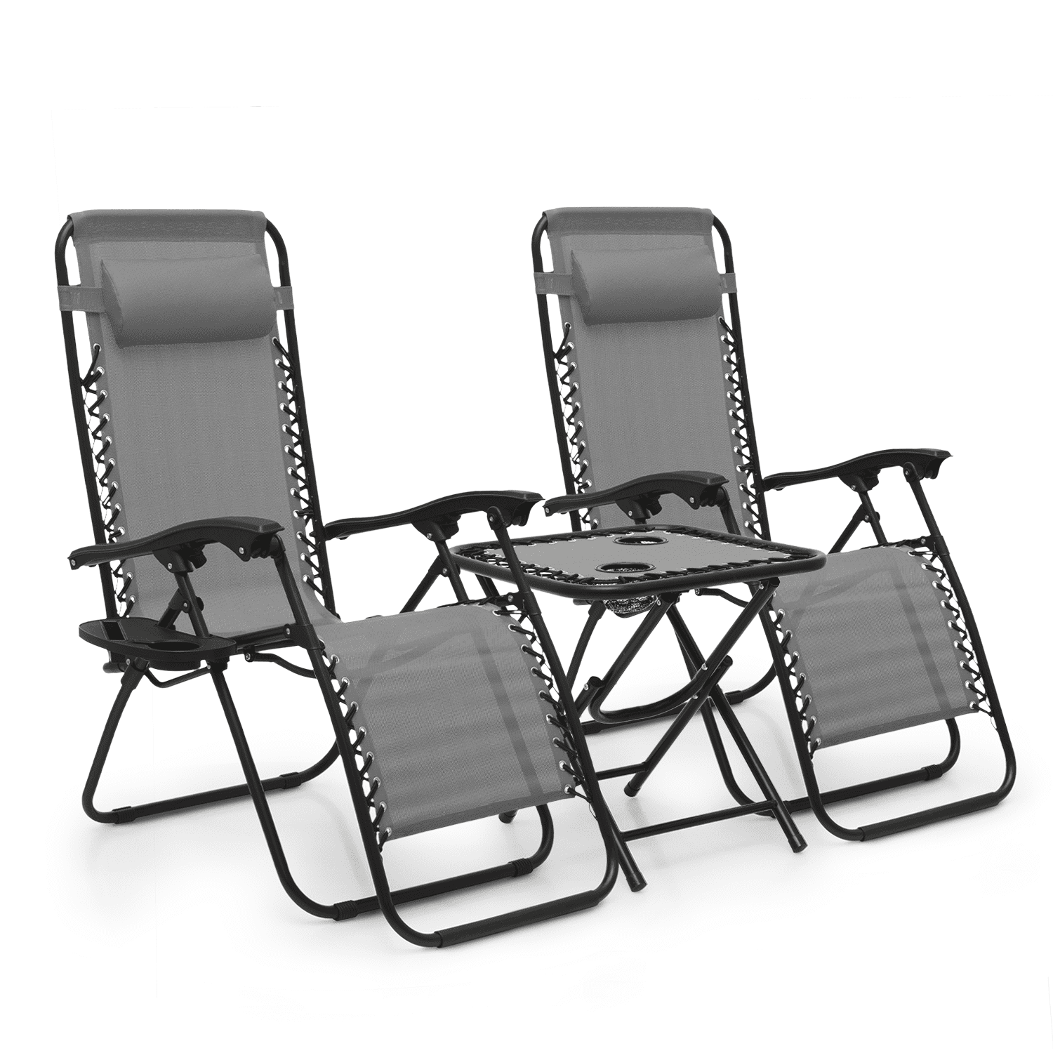 MoNiBloom Zero Gravity Chairs Set of 3, Folding Reclining Chairs with Folding Table, for Pool Patio Lawn Beach Vacation, Grey
