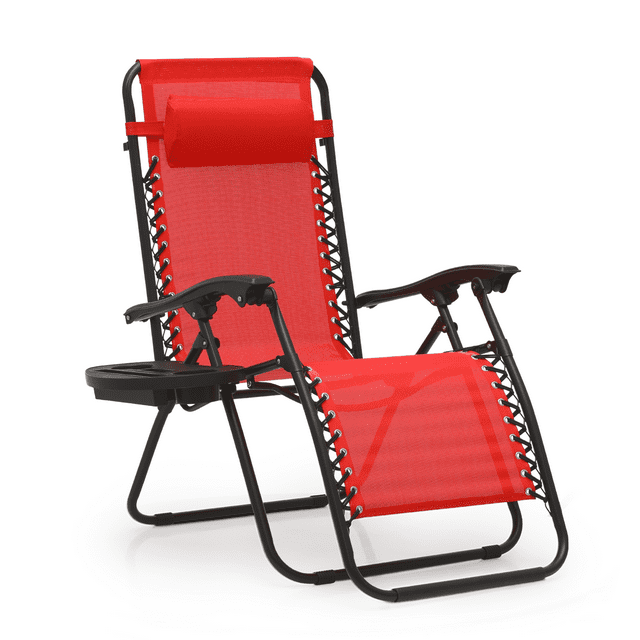 MoNiBloom Zero Gravity Lounge Chairs, Outdoor Patio Folding Beach Recliners with Headrest and Foot, Red