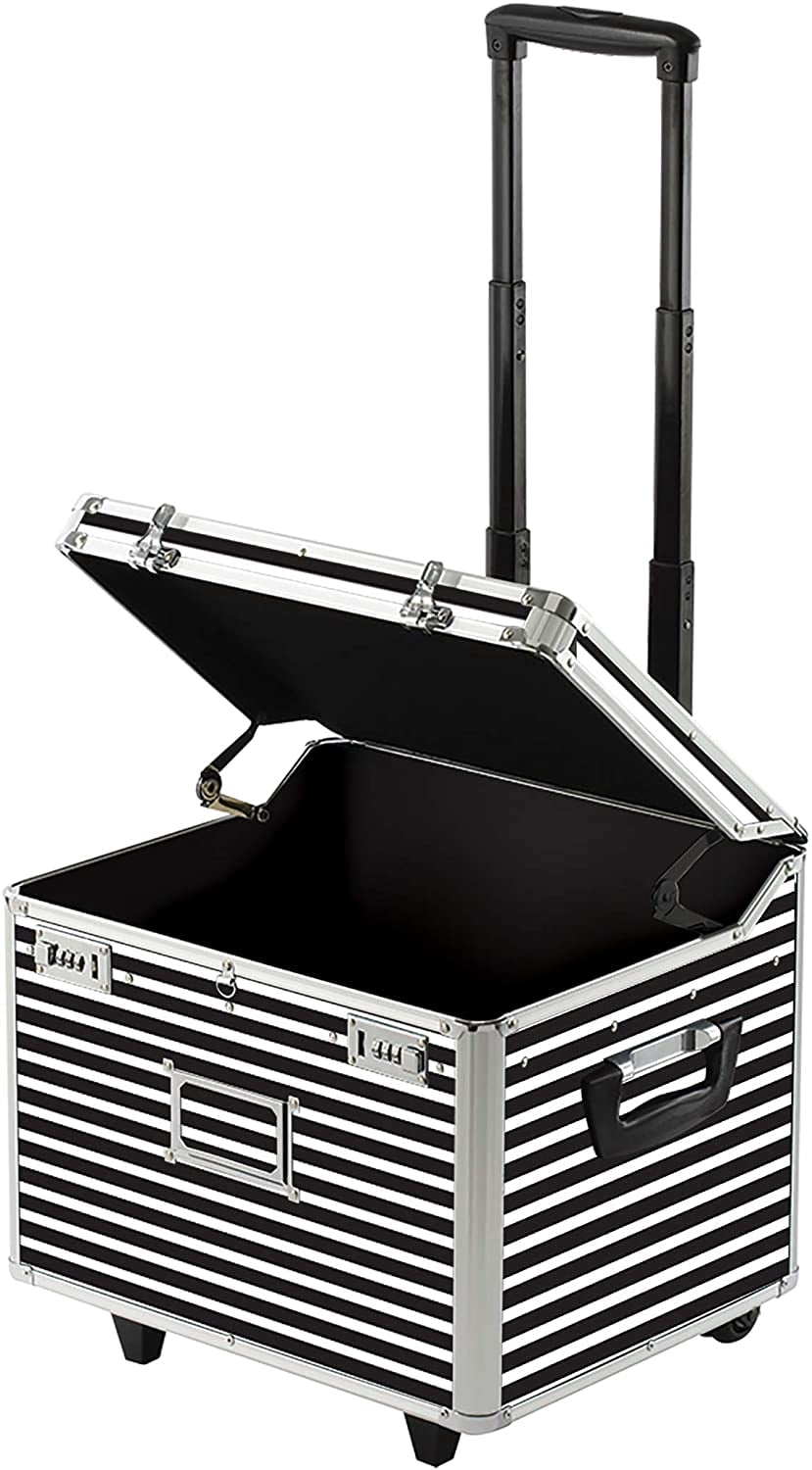 Vaultz Locking Mobile Rolling File Storage Chest, Letter/Legal Wheelie Case, Black/White Stripes