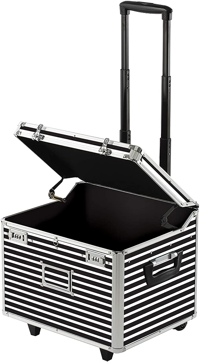 Vaultz Locking Mobile Rolling File Storage Chest, Letter/Legal Wheelie Case, Black/White Stripes