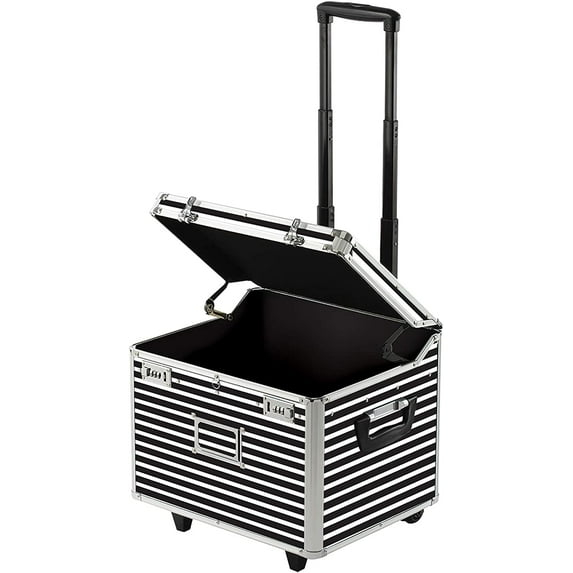 Vaultz Locking Mobile Rolling File Storage Chest, Letter/Legal Wheelie Case, Black/White Stripes