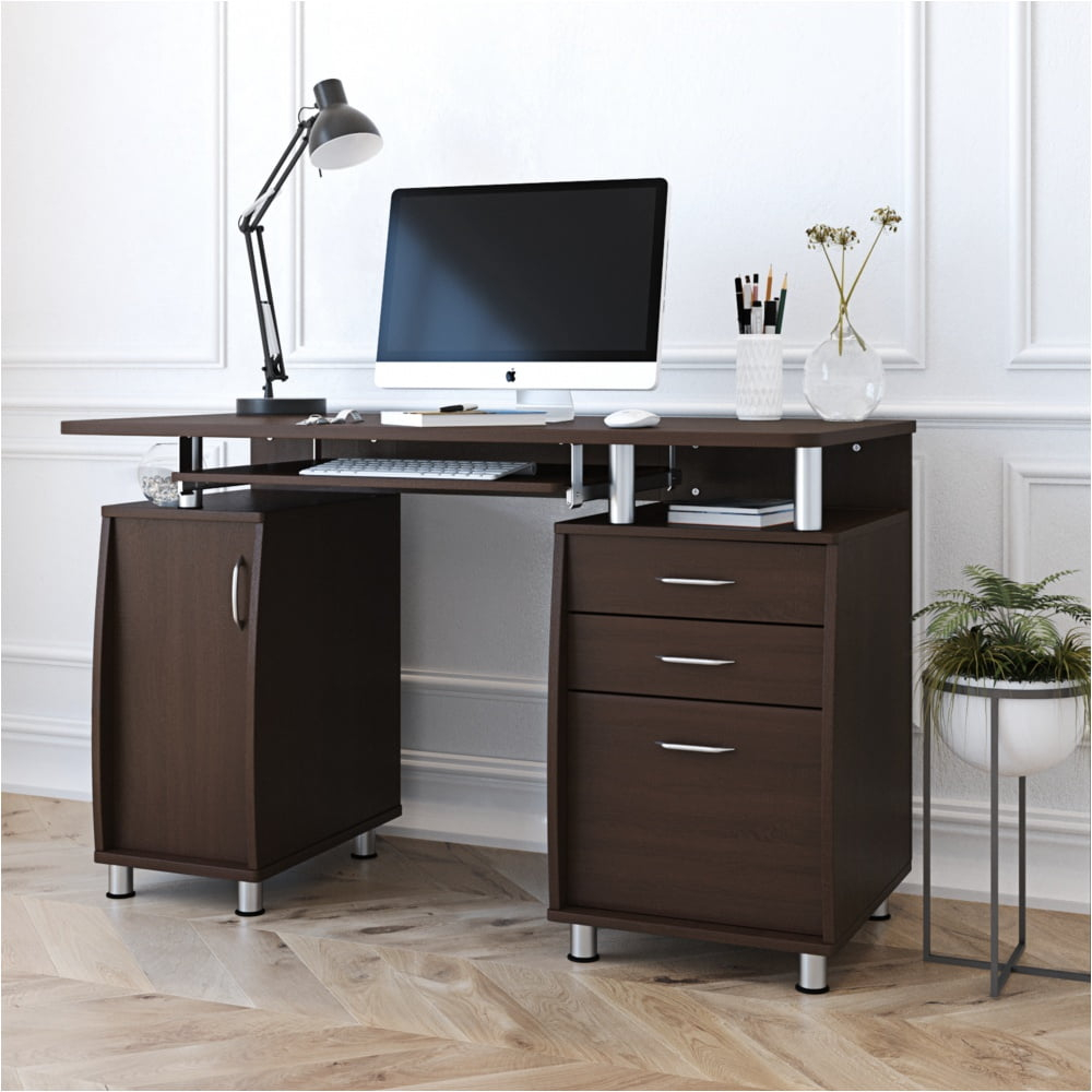 Complete Workstation Computer Desk with Storage, Chocolate