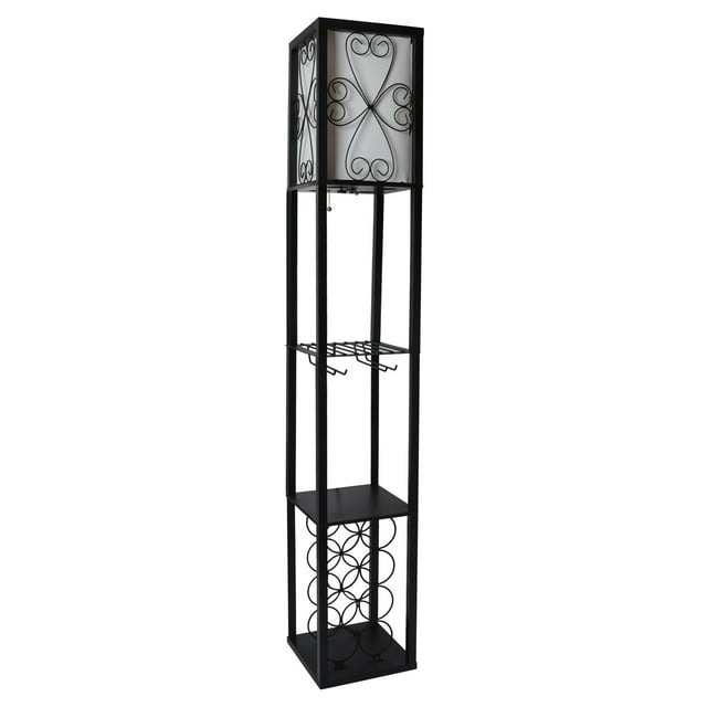 Mod Lighting and Decor Floor Lamp with Storage Shelf and Wine Rack - 62.75" - Black and White