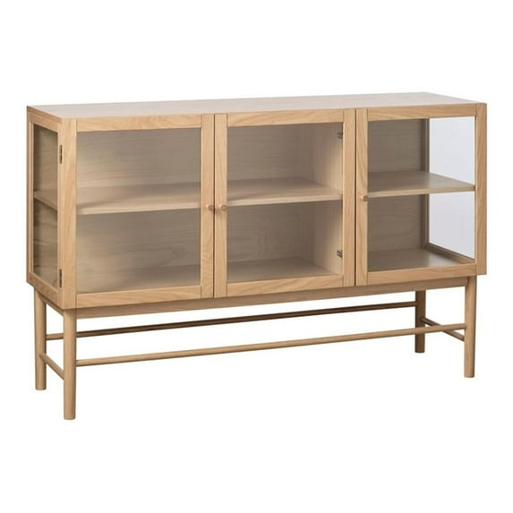 Modern 3-Door Glass Panel Sideboard - Natural Oak