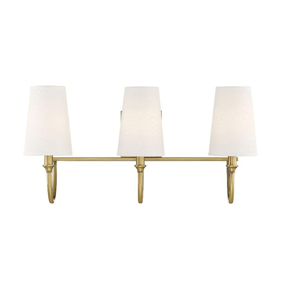 Modern 3-Light Bath Bar Vanity Light with Cone Shaped Fabric Shade 24 inches W X 12 inches H-Warm Brass Finish Bailey Street Home 159-Bel-4167325
