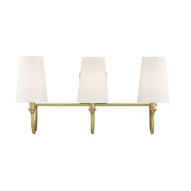 Modern 3-Light Bath Bar Vanity Light with Cone Shaped Fabric Shade 24 inches W X 12 inches H-Warm Brass Finish Bailey Street Home 159-Bel-4167325