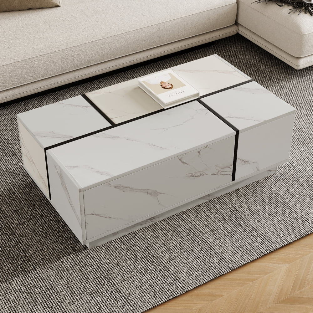 Latitude Run® Rectangular Sliding Top Coffee Table with 2 Drawers and 2 Hidden Storage for Living Room 47.2" (White)