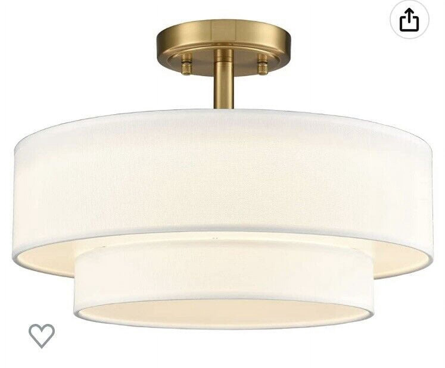 Claxy 15" Gold Semi Flush Mount LED Ceiling Light with Dual-Layer Drum Linen Shade