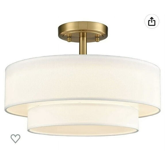 Claxy 15" Gold Semi Flush Mount LED Ceiling Light with Dual-Layer Drum Linen Shade