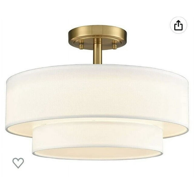 Claxy 15" Gold Semi Flush Mount LED Ceiling Light with Dual-Layer Drum Linen Shade