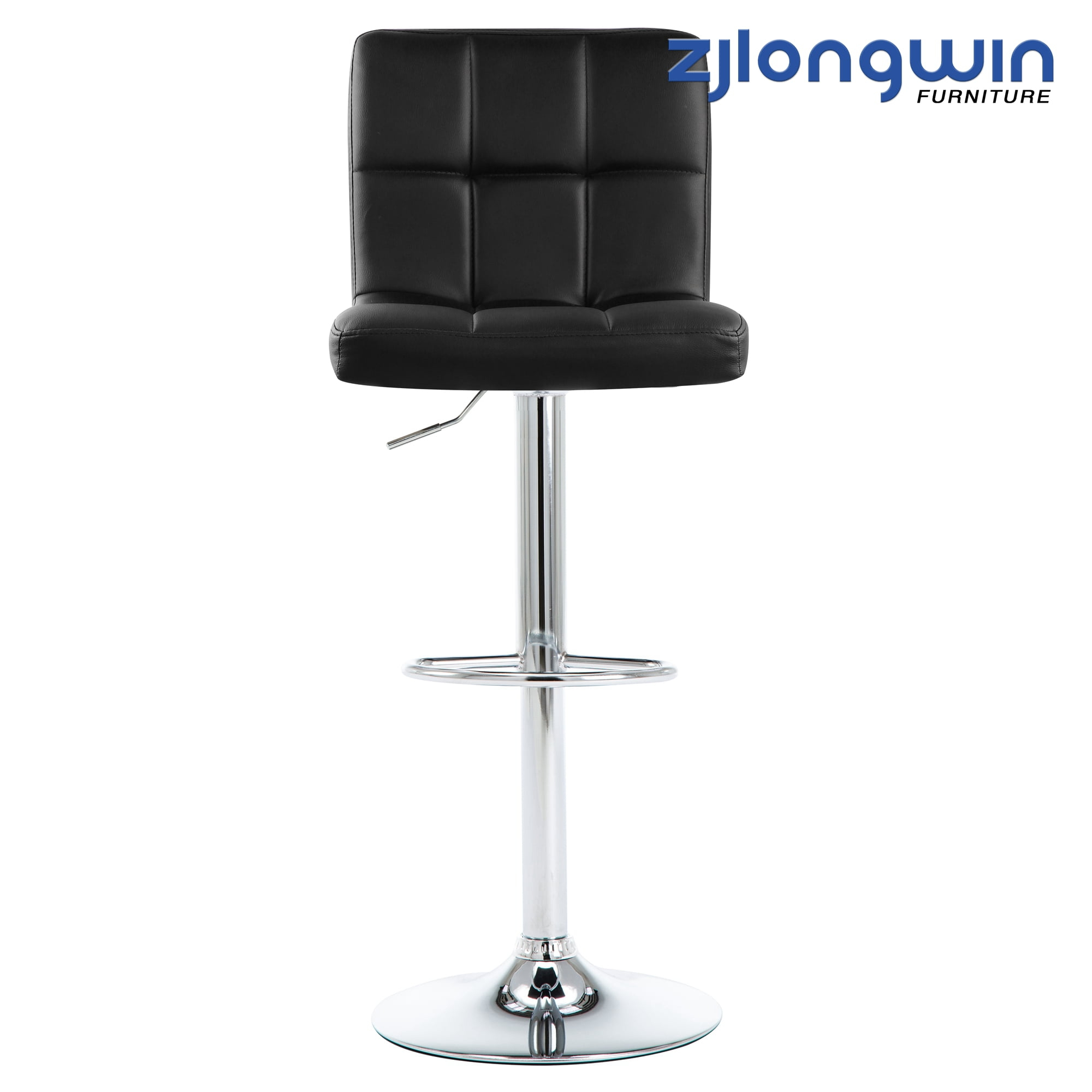 Barstools Set of 2 Counter Height Bar Stools Height Adjustable Back PU Leather Swivel Stools Hydraulic Swivel Dining Chairs for Kitchen Bar Restaurant Living Room, Black
