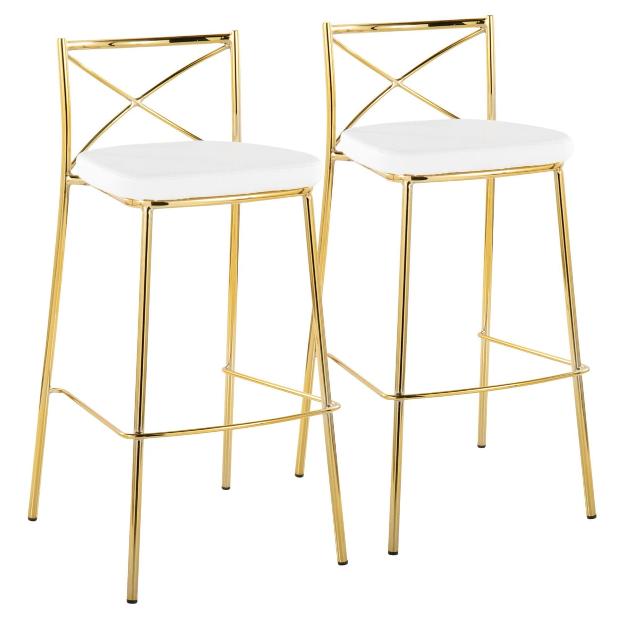 Modern Charlotte 30" Contemporary Fixed-Height Barstool In Gold Metal And White Faux Leather - Set Of 2